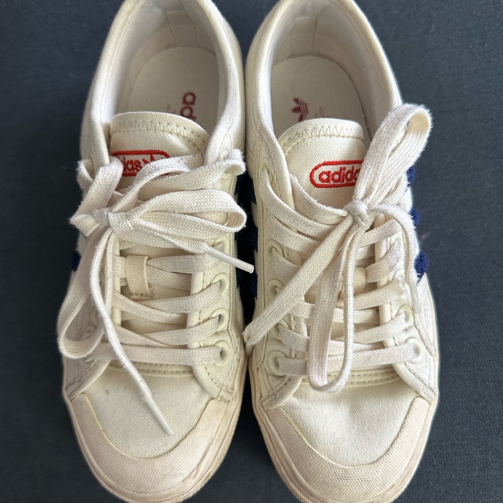 Adidas Cream and Blue Women's Sneakers